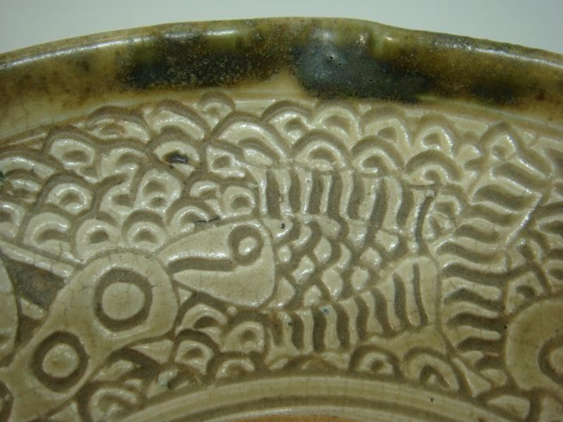 皿■青磁魚文 四ツ口皿 魚紋 古い菓子鉢 古玩 中国 時代物 骨董品■