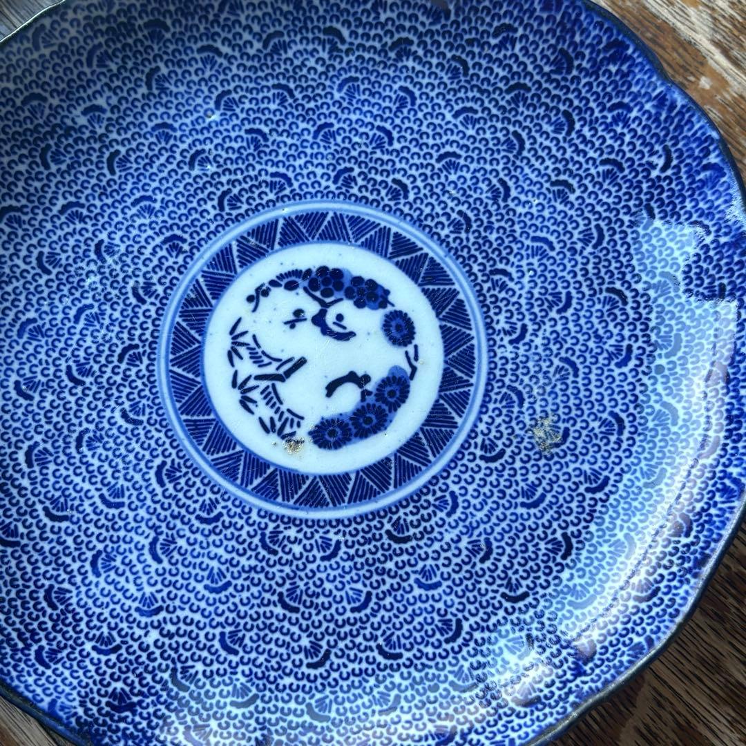 ベロ藍　微塵唐草模様　印判皿