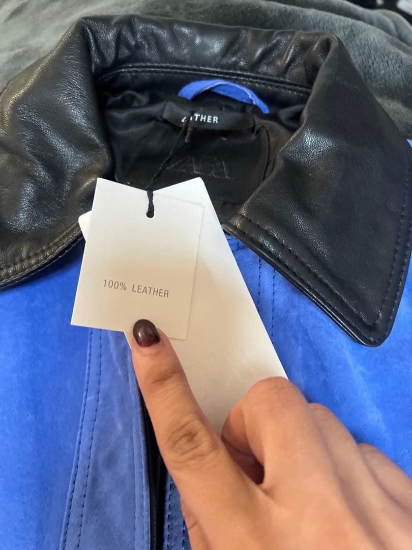 ZARA ザラ　本革　オーバーサイズ青レザージャケット新品タッグ付き