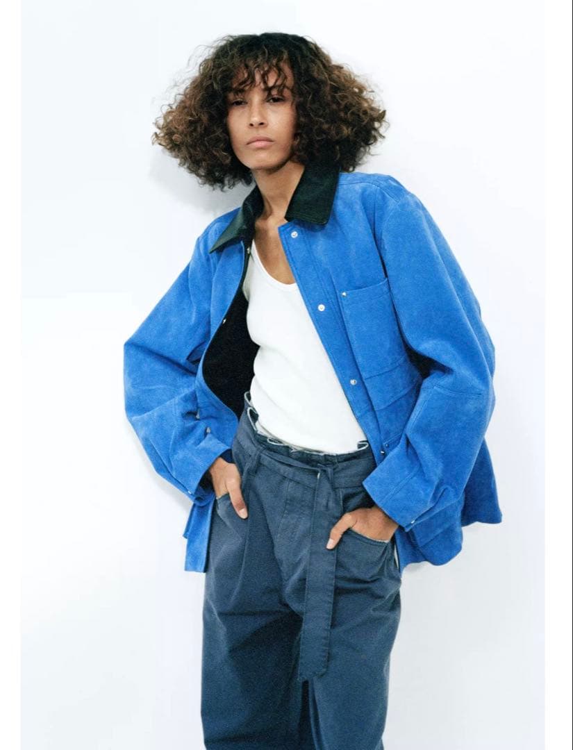 ZARA ザラ　本革　オーバーサイズ青レザージャケット新品タッグ付き