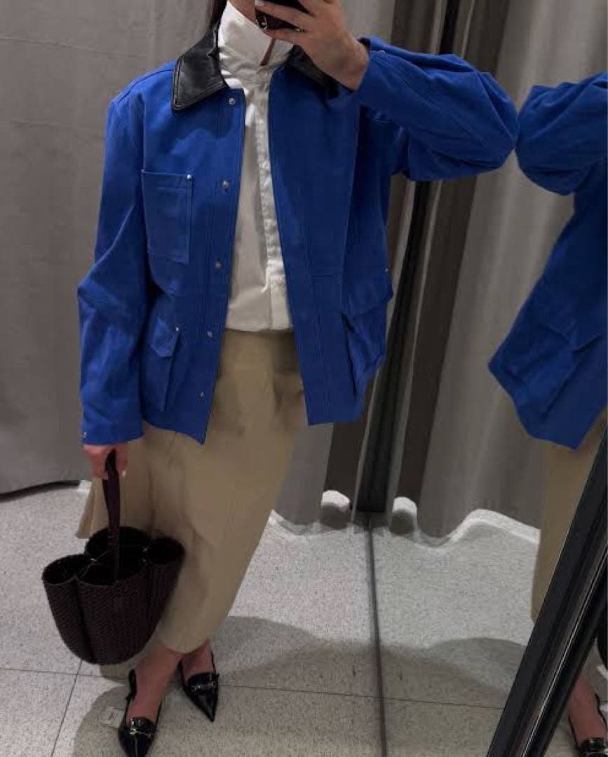 ZARA ザラ　本革　オーバーサイズ青レザージャケット新品タッグ付き