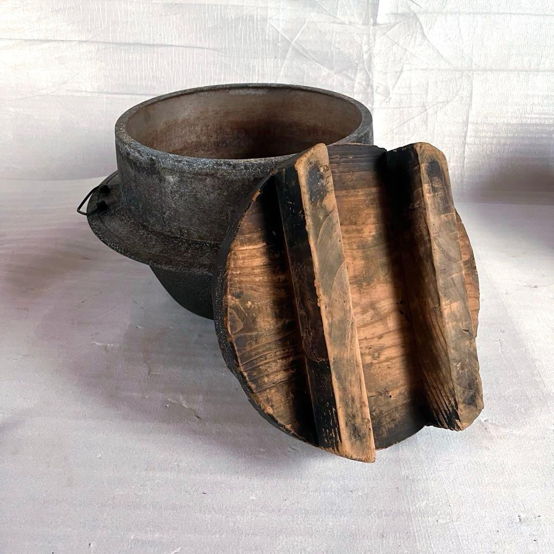 アルミ製　羽釜　専用の分厚い木蓋でサイズピッタリ！　ビンテージ