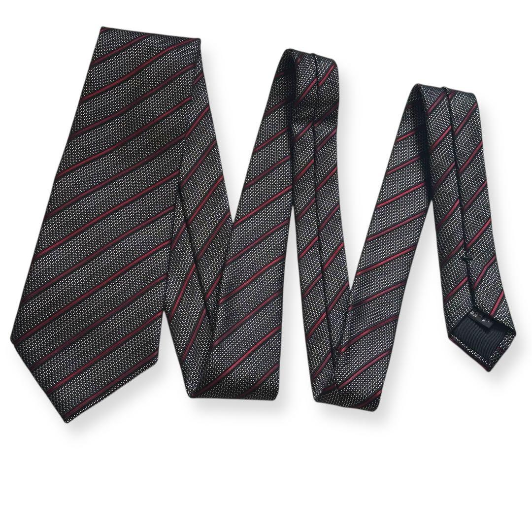 美品✨エルメネジルドゼニア　ネクタイ　ジャガード　ブラック　バーガンディ