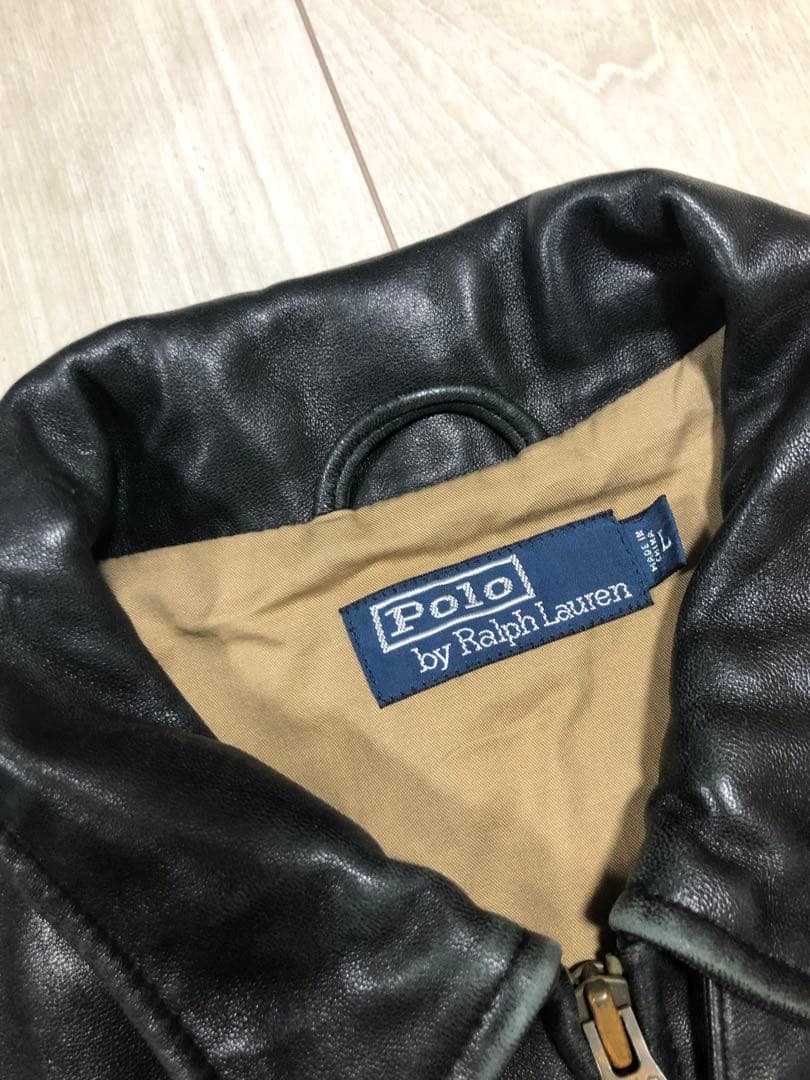 【美品L】ラルフローレン　レザージャケット　BLACK スイングトップ