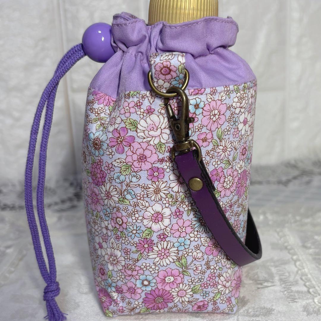 ペットボトルカバー　ミニ　花柄パープル　ハンドメイド