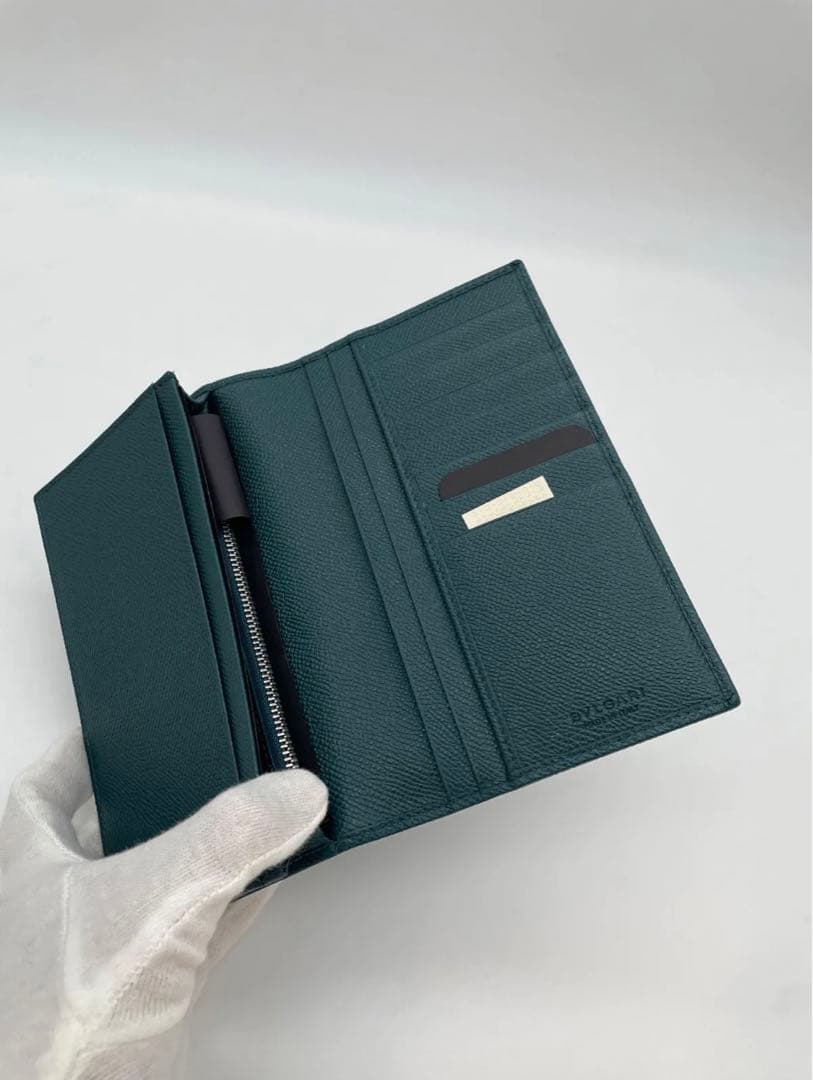 BVLGARI ブルガリ 282102 小銭入れ付 長財布 (グリーン系) 新品
