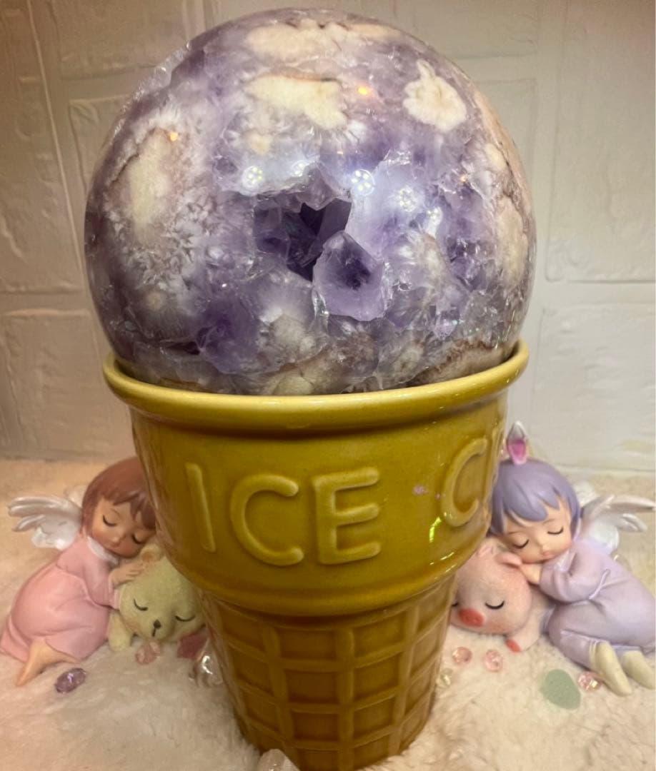③巨大⭐️ピンクアメジスト花瑪瑙⭐️ザクザク⭐️虹⭐️笑口⭐️スフィア⭐️天然石⭐️クリスタル