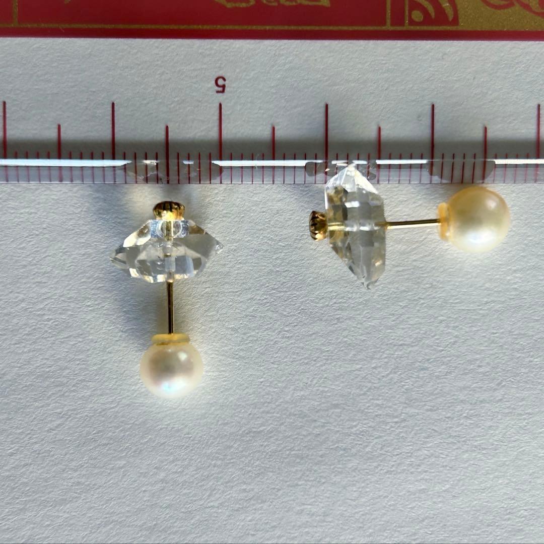 ハーキマークオーツ ダイヤモンド パール K18 ピアス