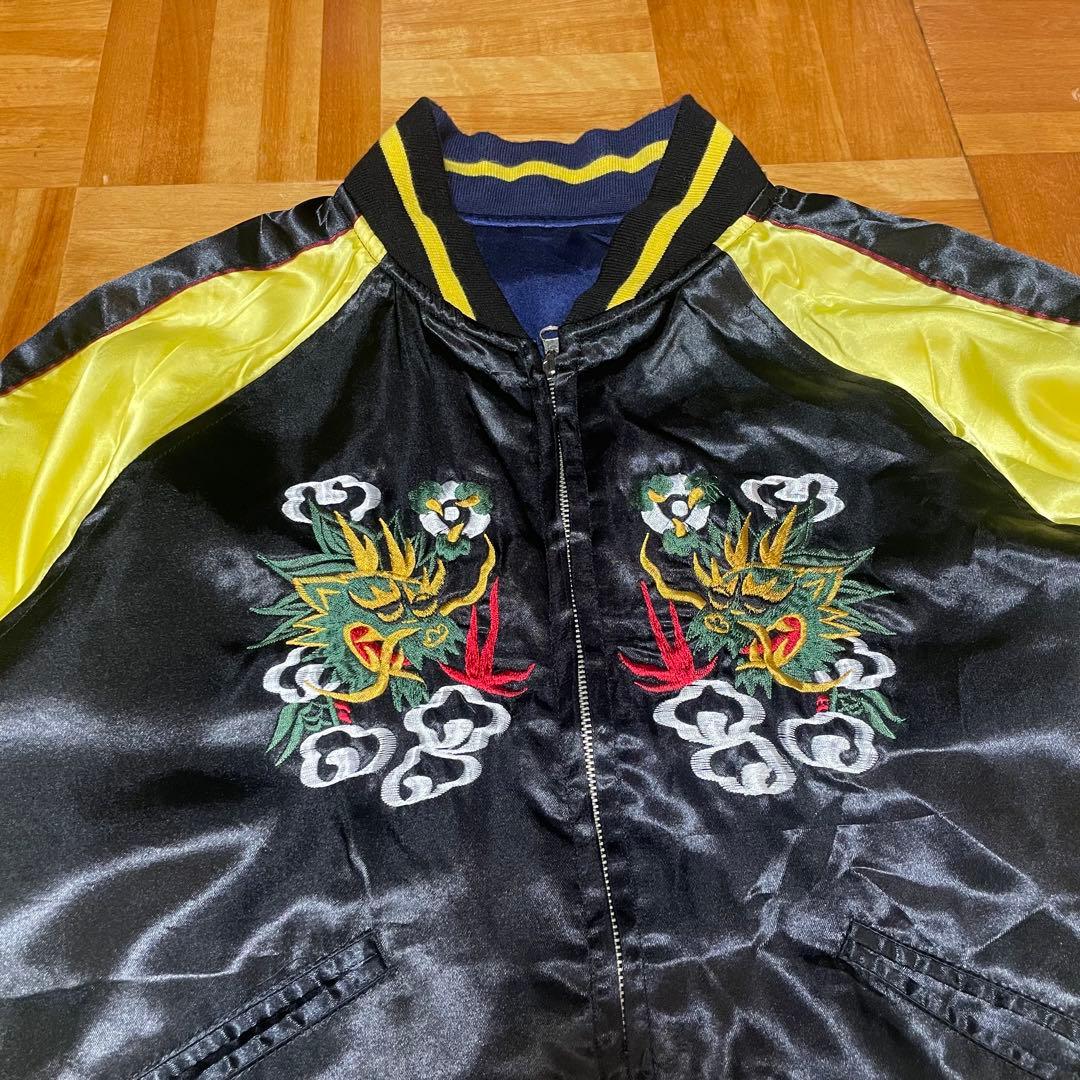 【SALE】90sスカジャン 沖縄マップ シーサー 鷹 虎 龍 刺繍