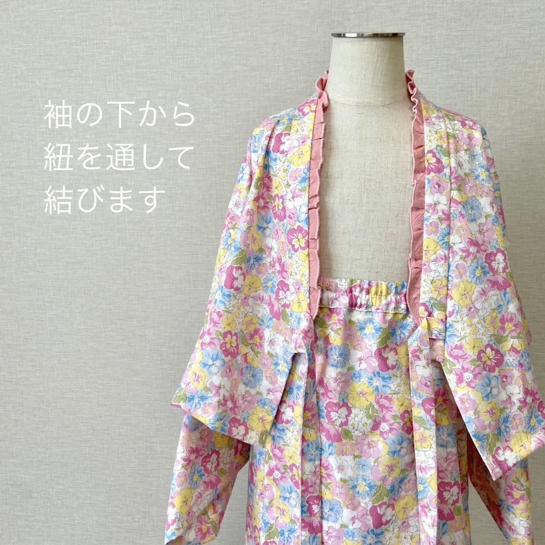 七五三 3歳 女の子 着物＆被布エプロンセット カラフルピンク／ハンドメイド