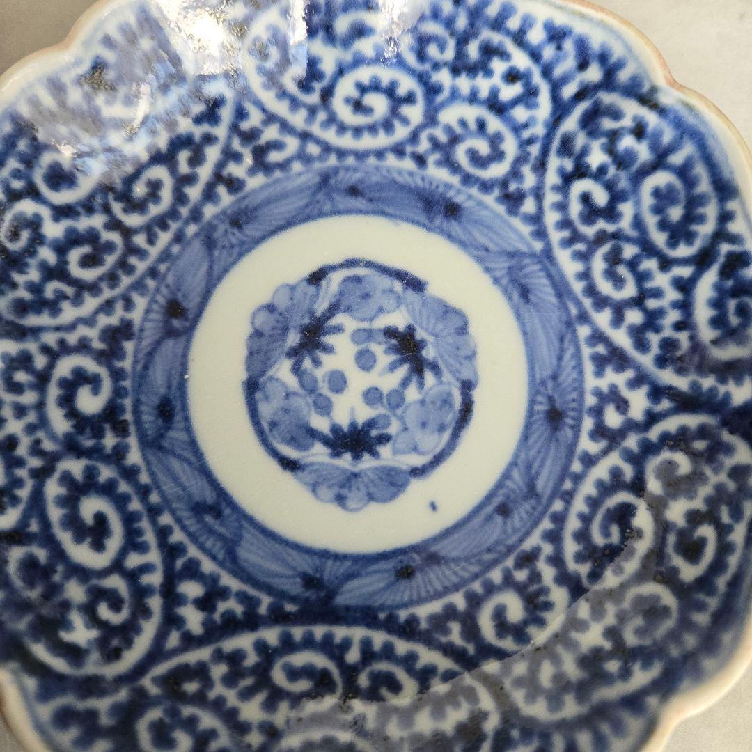 古伊万里　染付　蛸唐草　小皿　豆皿　江戸時代　骨董　金継ぎ　アンティーク