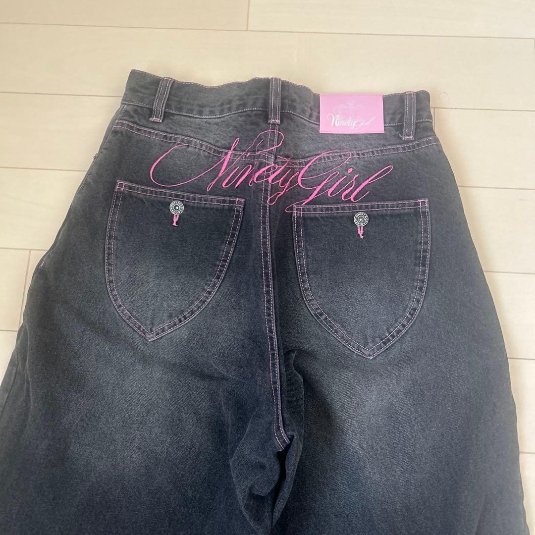 9090 girl ナインティーナインティー デニム 黒 ワイドパンツ