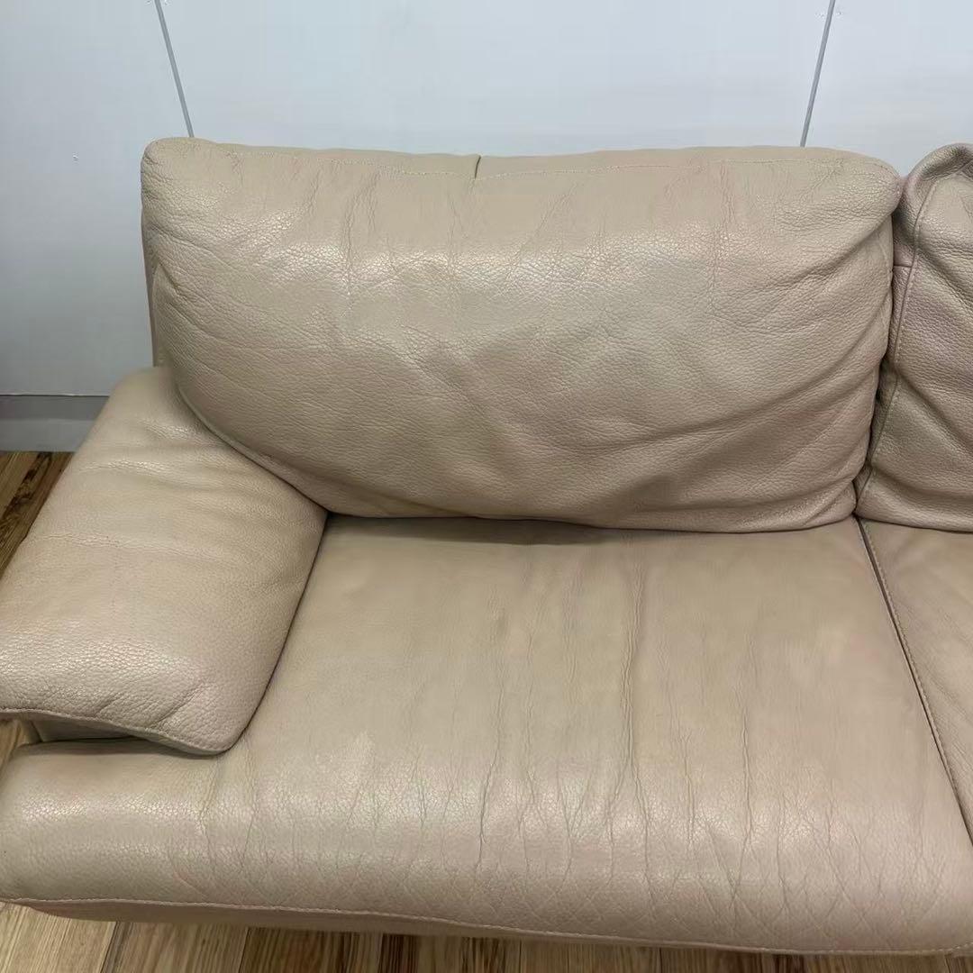IDC家具　三人掛け本革ソファー　ベージュ