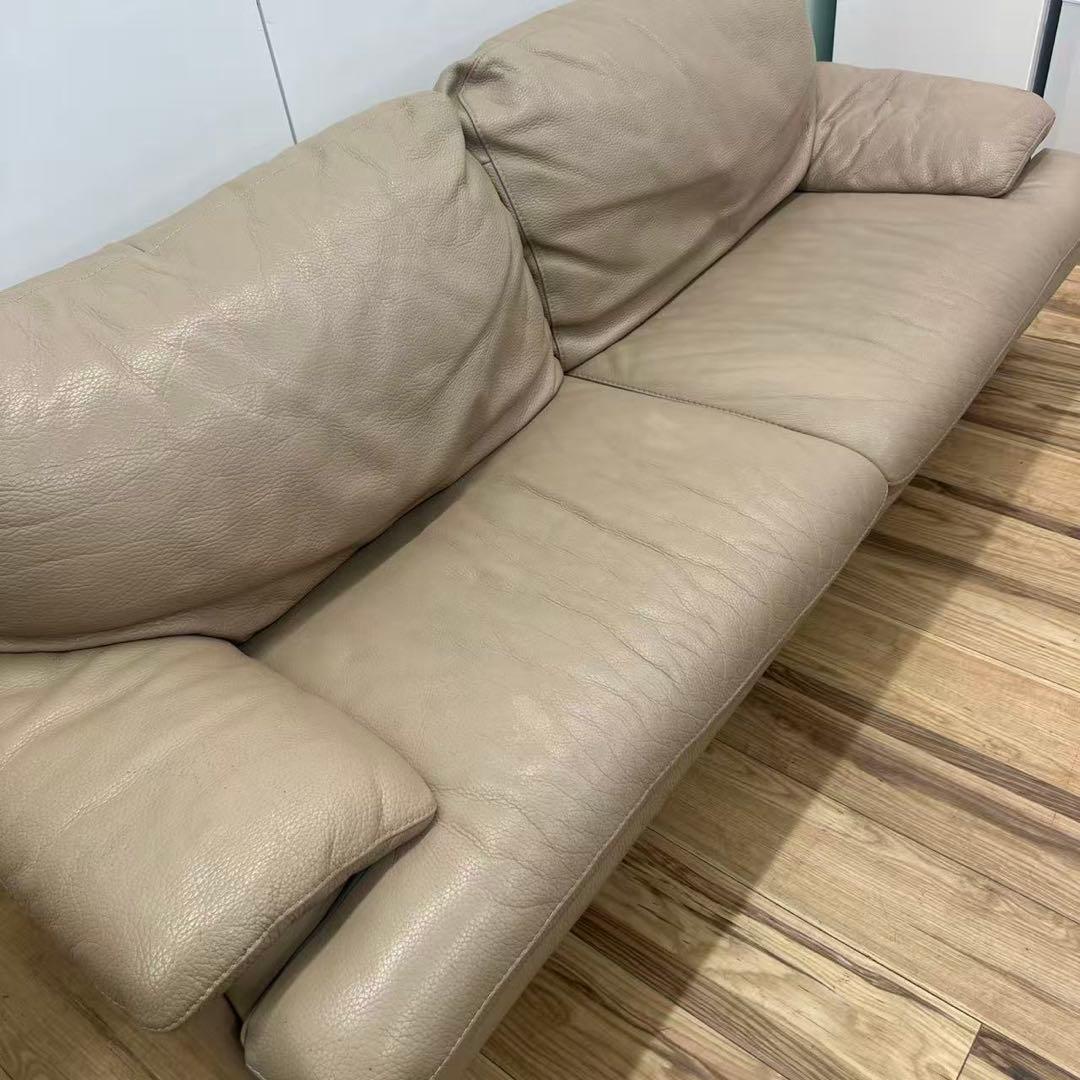 IDC家具　三人掛け本革ソファー　ベージュ