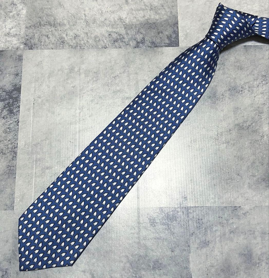 極美品 HERMES ネクタイ 総柄 ペンギン