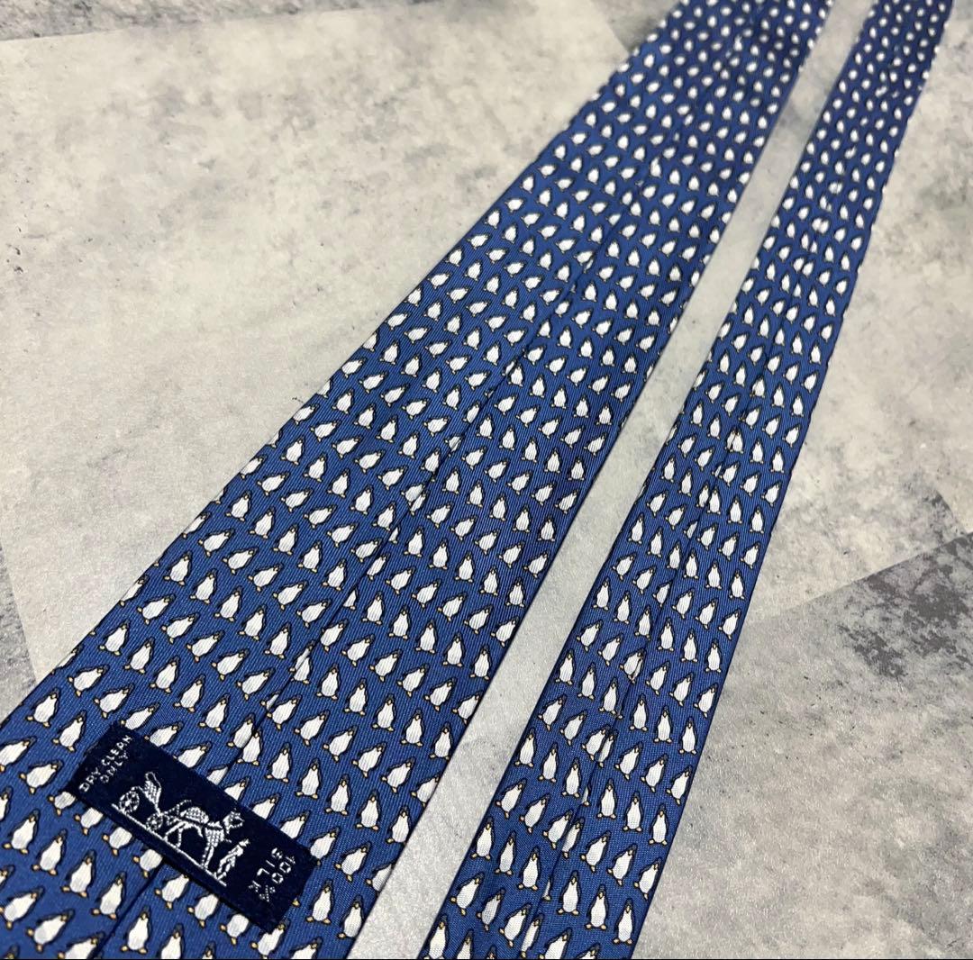 極美品 HERMES ネクタイ 総柄 ペンギン