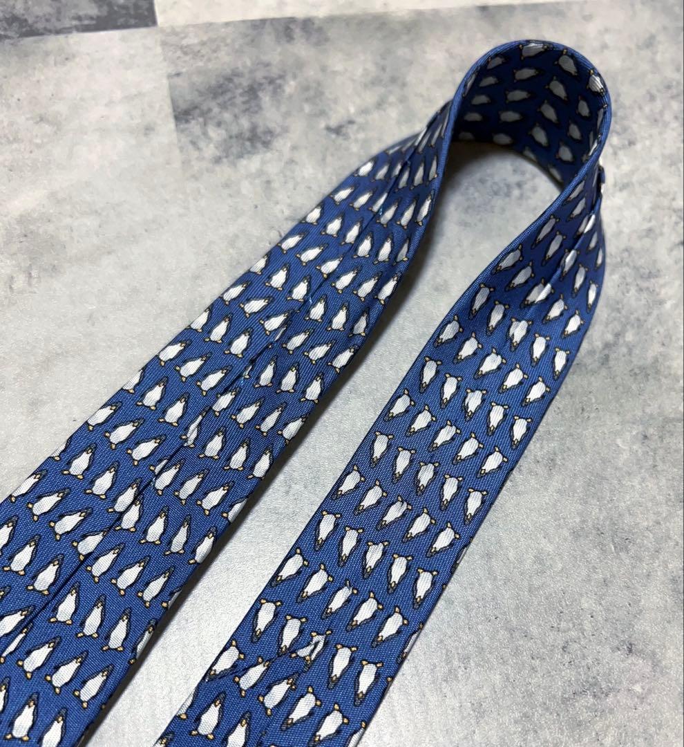 極美品 HERMES ネクタイ 総柄 ペンギン