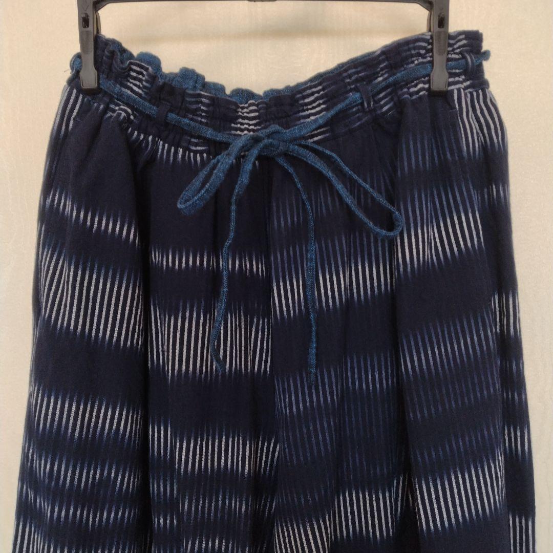 久留米絣 ギエモン ネイビー ストライプ ワイドパンツ