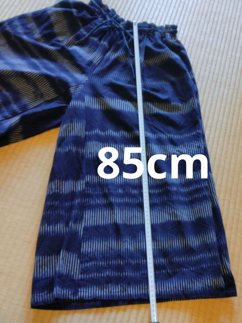 久留米絣 ギエモン ネイビー ストライプ ワイドパンツ