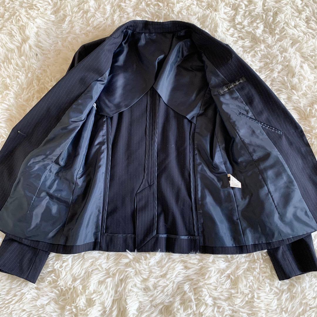 【美品】グリーンレーベルリラクシング　スーツ　パンツ上下　紺　ストライプ　40