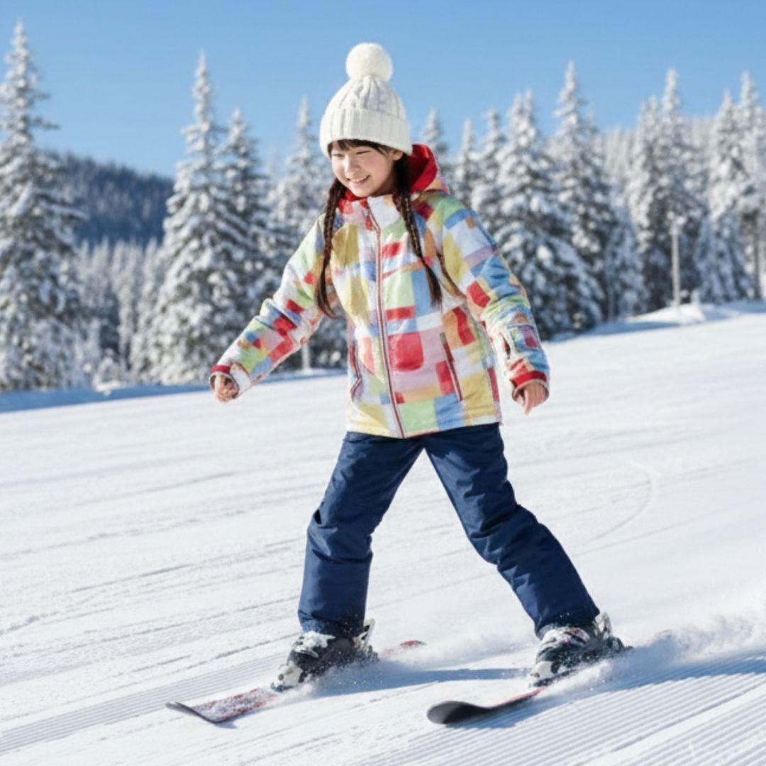 美品Phenix スキーウェア 女の子140 130 パステルチェック×紺 上下
