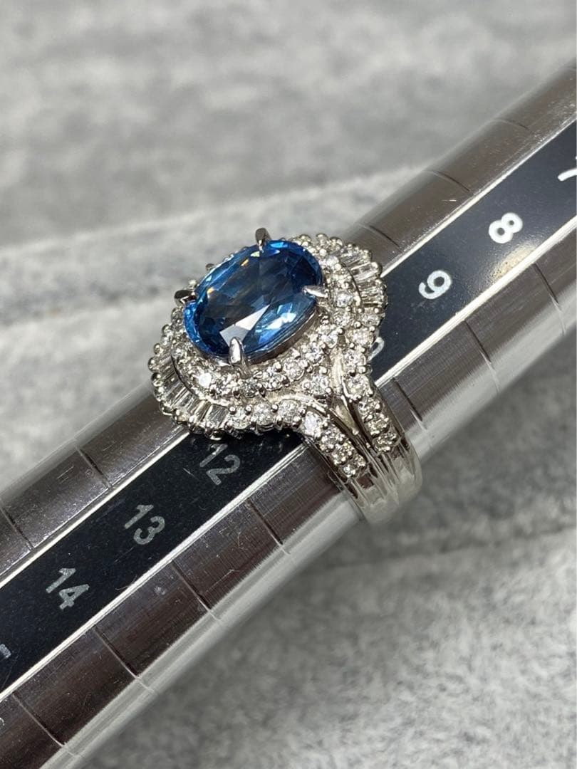 たまこ44.ブルーサファイア ダイヤモンド プラチナ リング