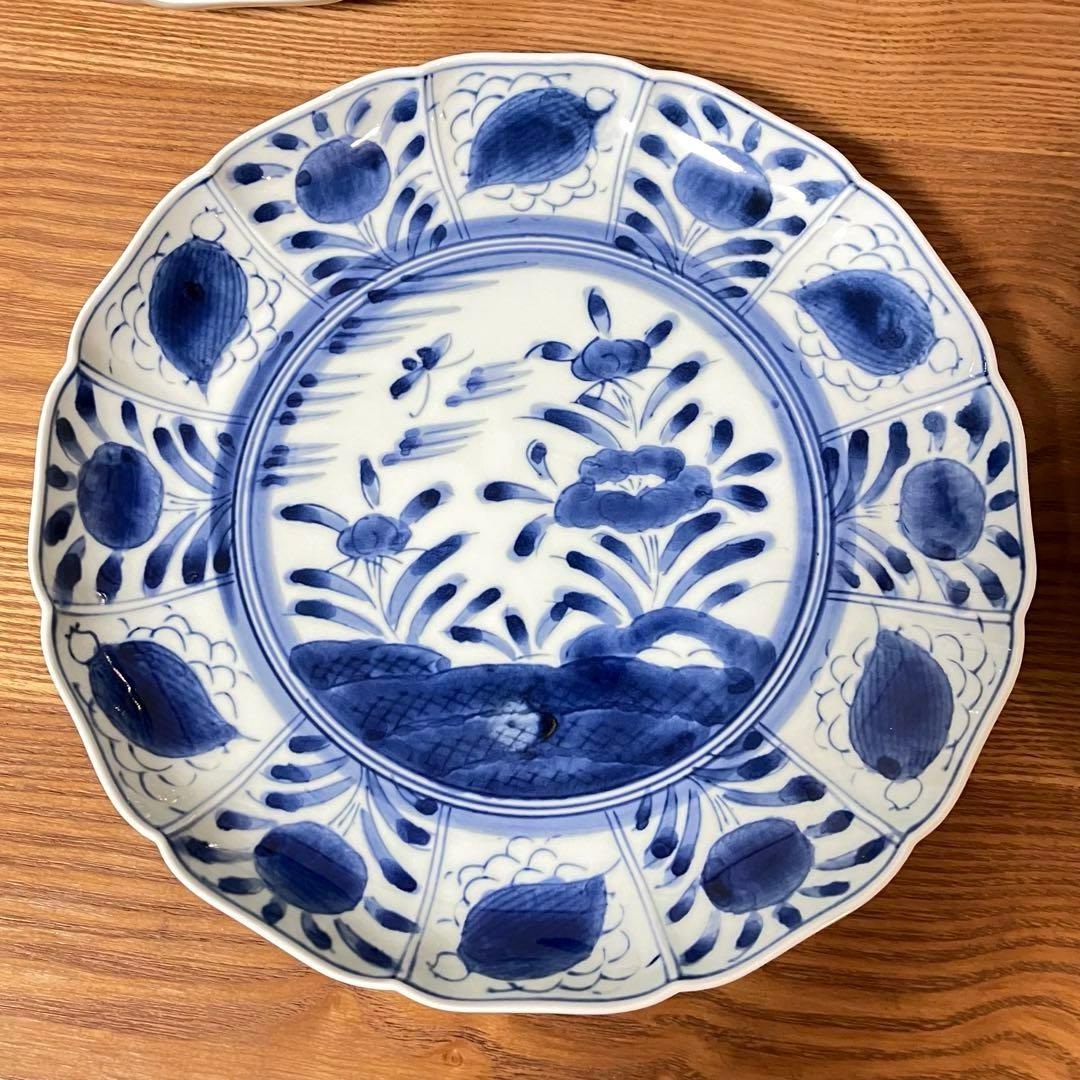 有田焼　染付　芙蓉手　輪花皿　大皿　よざん窯　与山窯