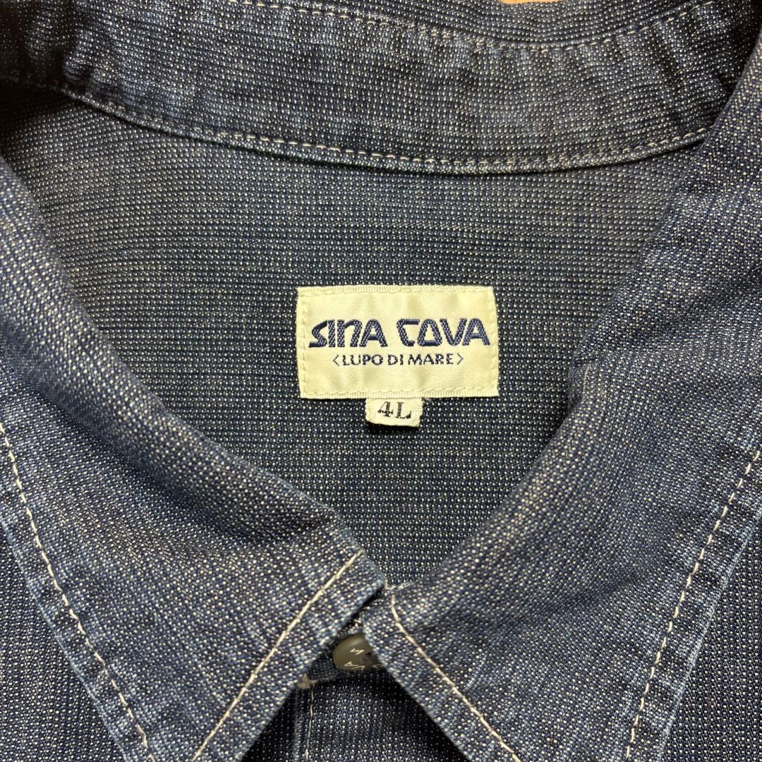 未使用◇SINA COVA◇シナコバ◇胸元刺繍 インディゴ染めシャツ◇4L