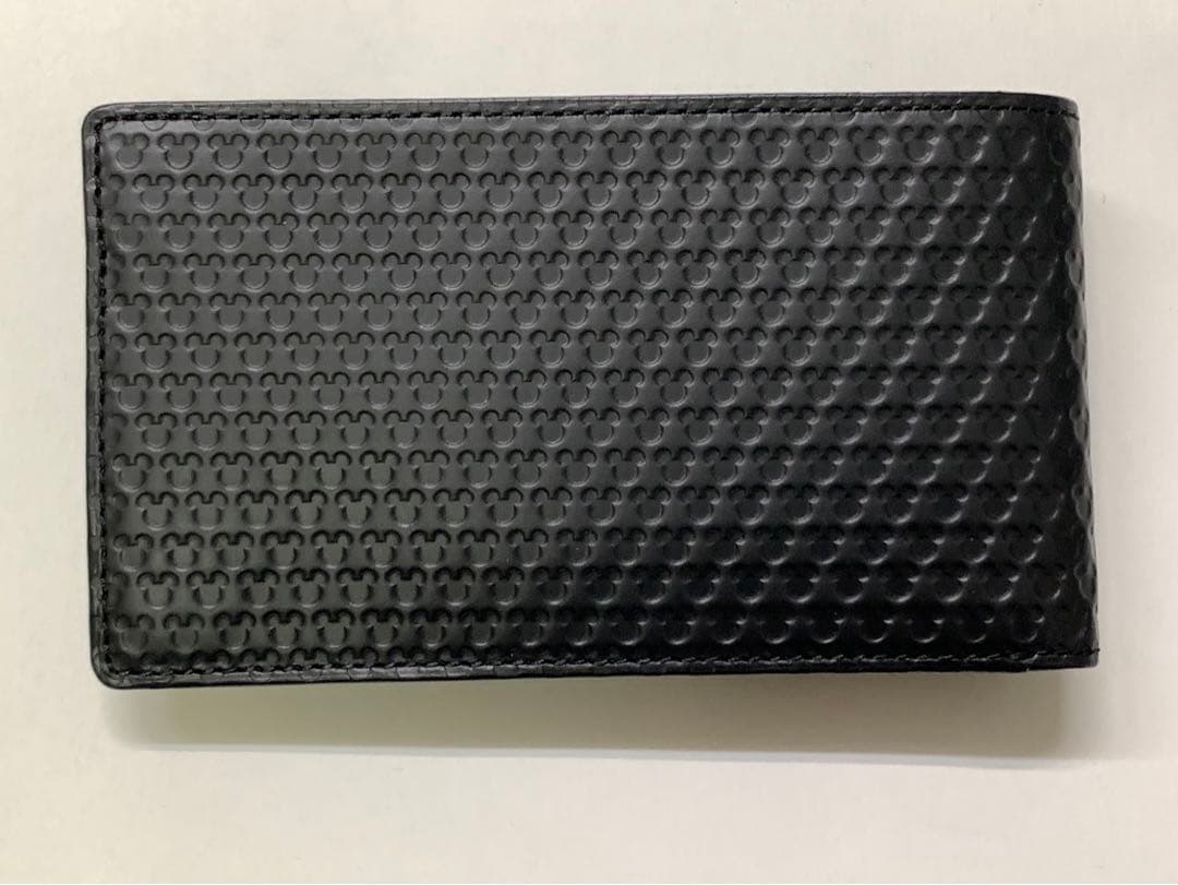 特価ジャムホームメイド黒レザー折り財布 エンボス加工ミッキーマウス