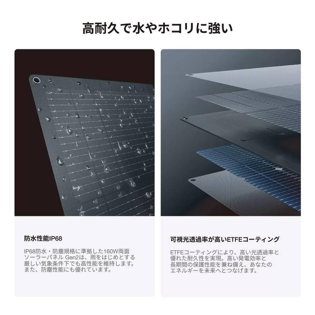 EcoFlow(エコフロー) 160W 両面ソーラーパネルGen2変換効率25％