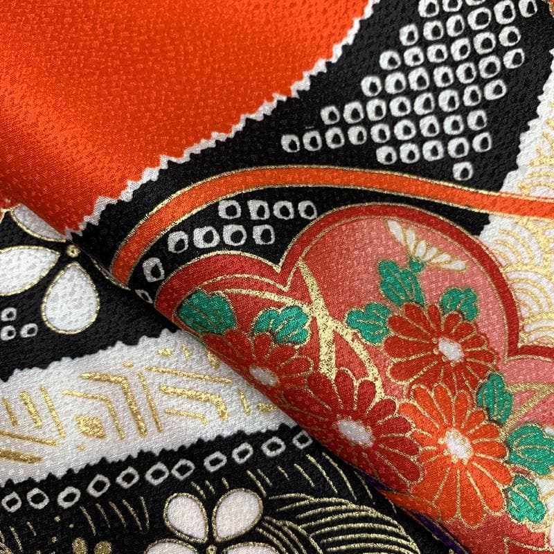 406ag61□七五三 七歳 女児 着物&袋帯&長襦袢 金彩 鼓文□美品