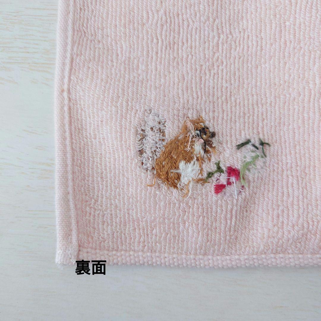 手刺繍入ちっちゃな タオルハンカチ【りす君と林檎】
