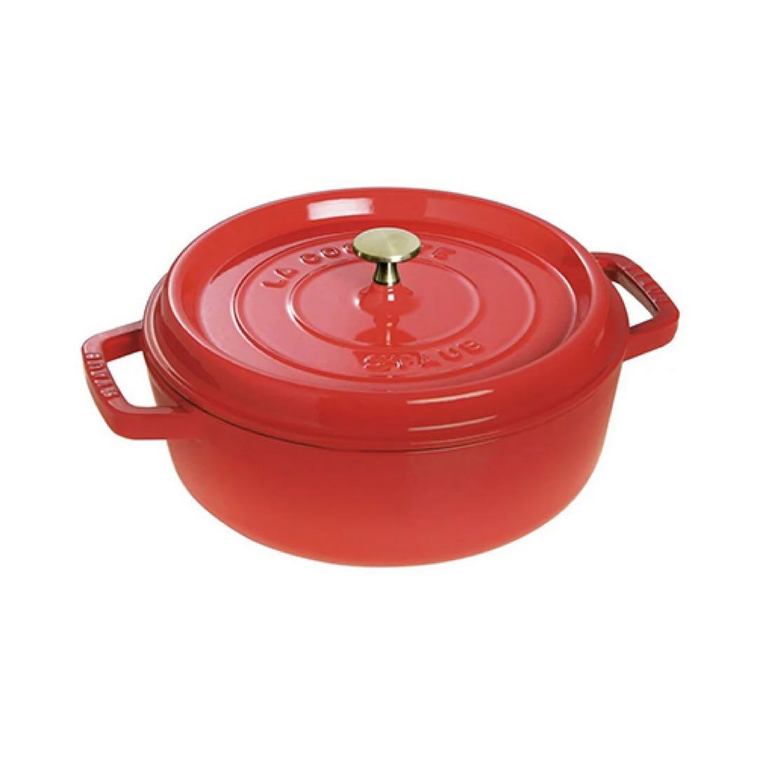 ストウブ シャロー ココット 26cm チェリー ★ STAUB ミトンつき