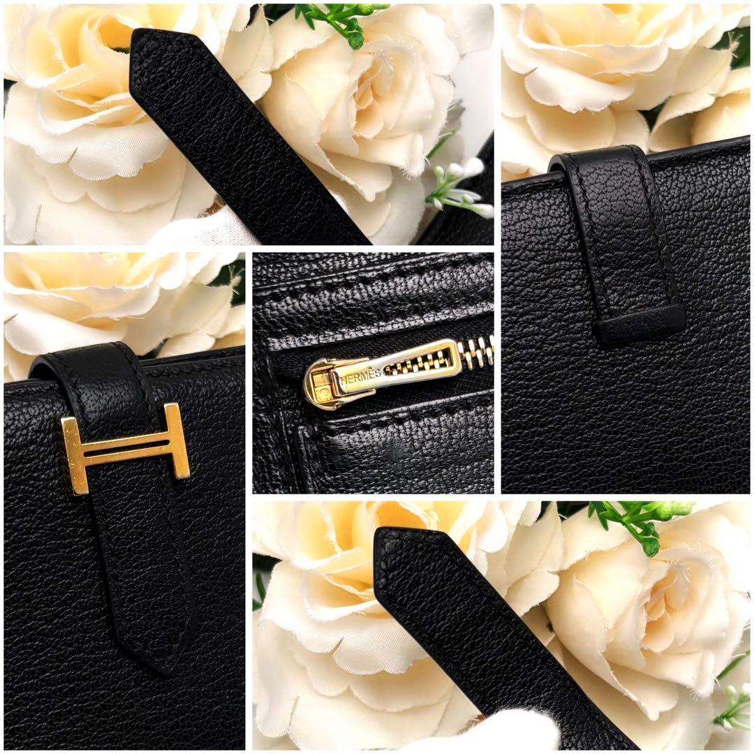 HERMES エルメス べアン スフレ 黒 ブラック ゴールド金具 長財布