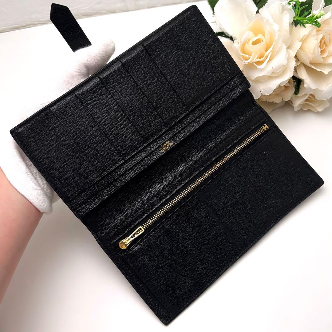HERMES エルメス べアン スフレ 黒 ブラック ゴールド金具 長財布