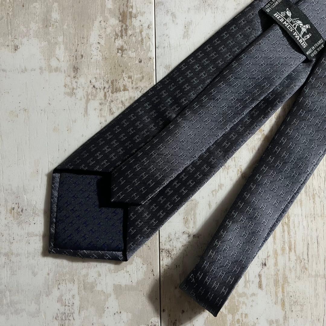 HERMES エルメス H柄 ファソネH フランス製 総柄 シルク ネクタイ