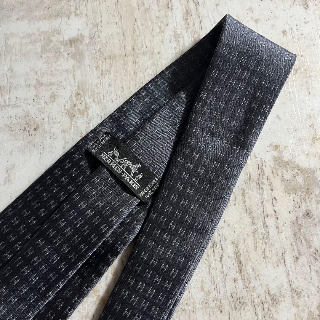 HERMES エルメス H柄 ファソネH フランス製 総柄 シルク ネクタイ