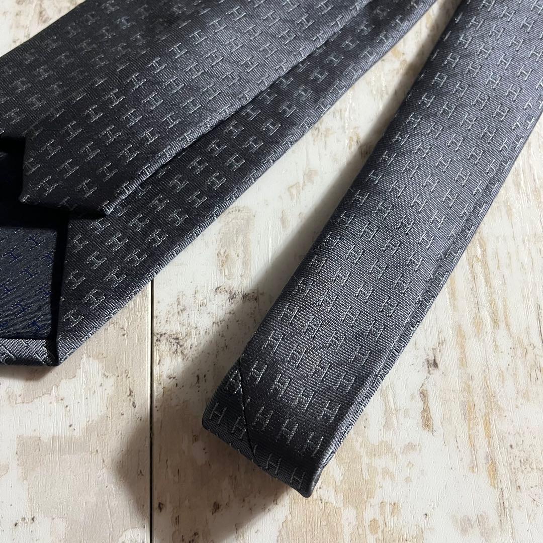 HERMES エルメス H柄 ファソネH フランス製 総柄 シルク ネクタイ