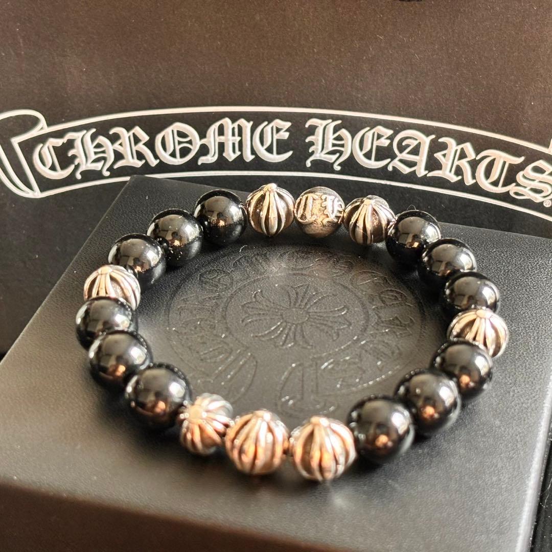 極美品 ⚜️クロム⚜️ オニキス silver925 数珠 ブレスレット 無骨