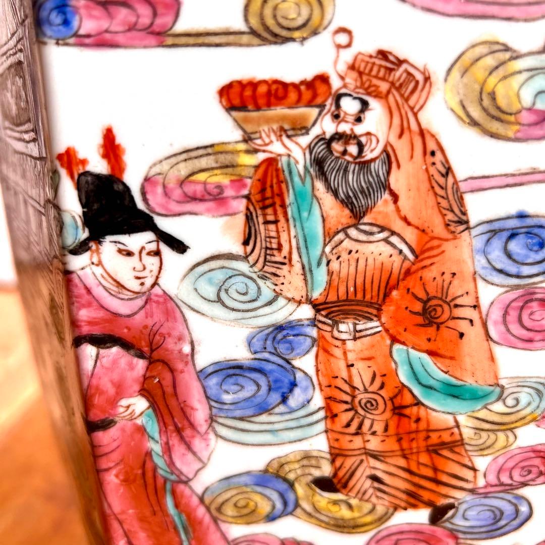 粉彩大花瓶 仙人図絵 花文双耳 八角瓶 珍品 中国