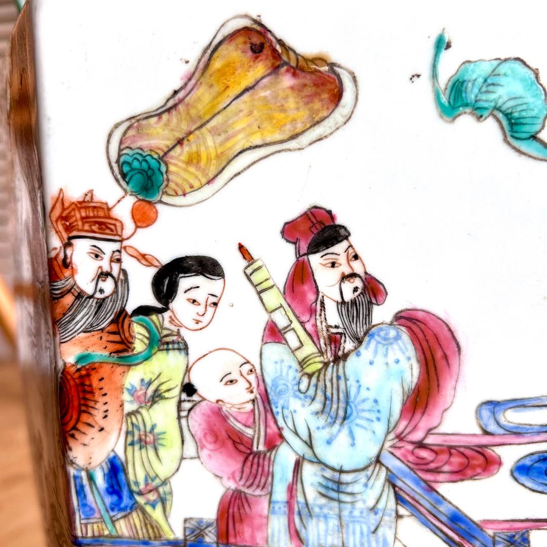 粉彩大花瓶 仙人図絵 花文双耳 八角瓶 珍品 中国