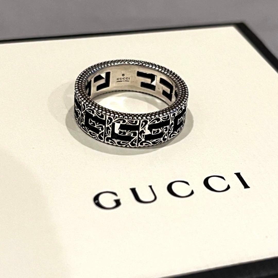 因*報様 【箱付き】GUCCI シルバー スクエアG リング 15号