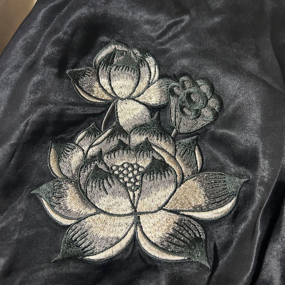 美品 サトリ スカジャン リバーシブル XXL 蓮 ガネーシャ 仏教 刺繍 黒