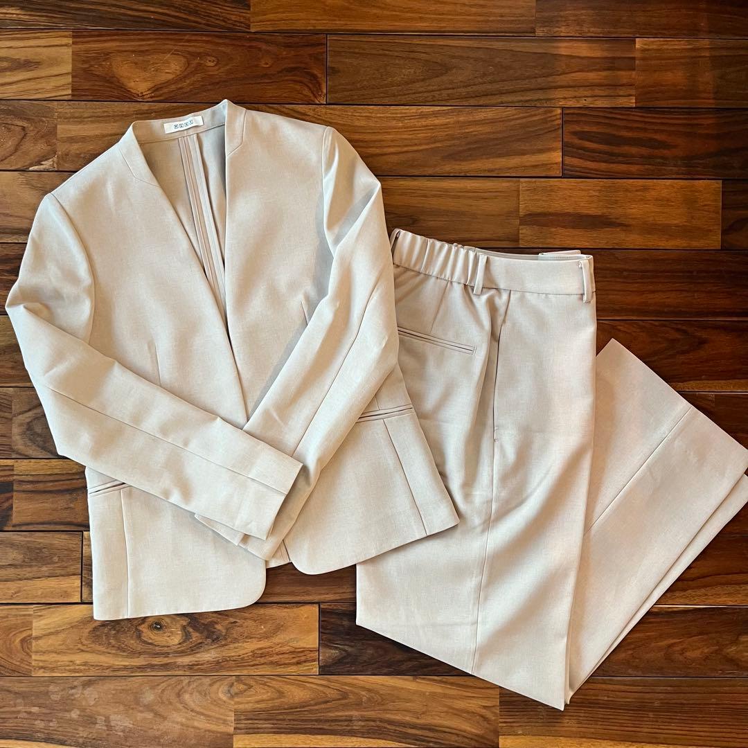 PLST プレミアムオックスノーカラージャケット ストレートパンツ セットアップ