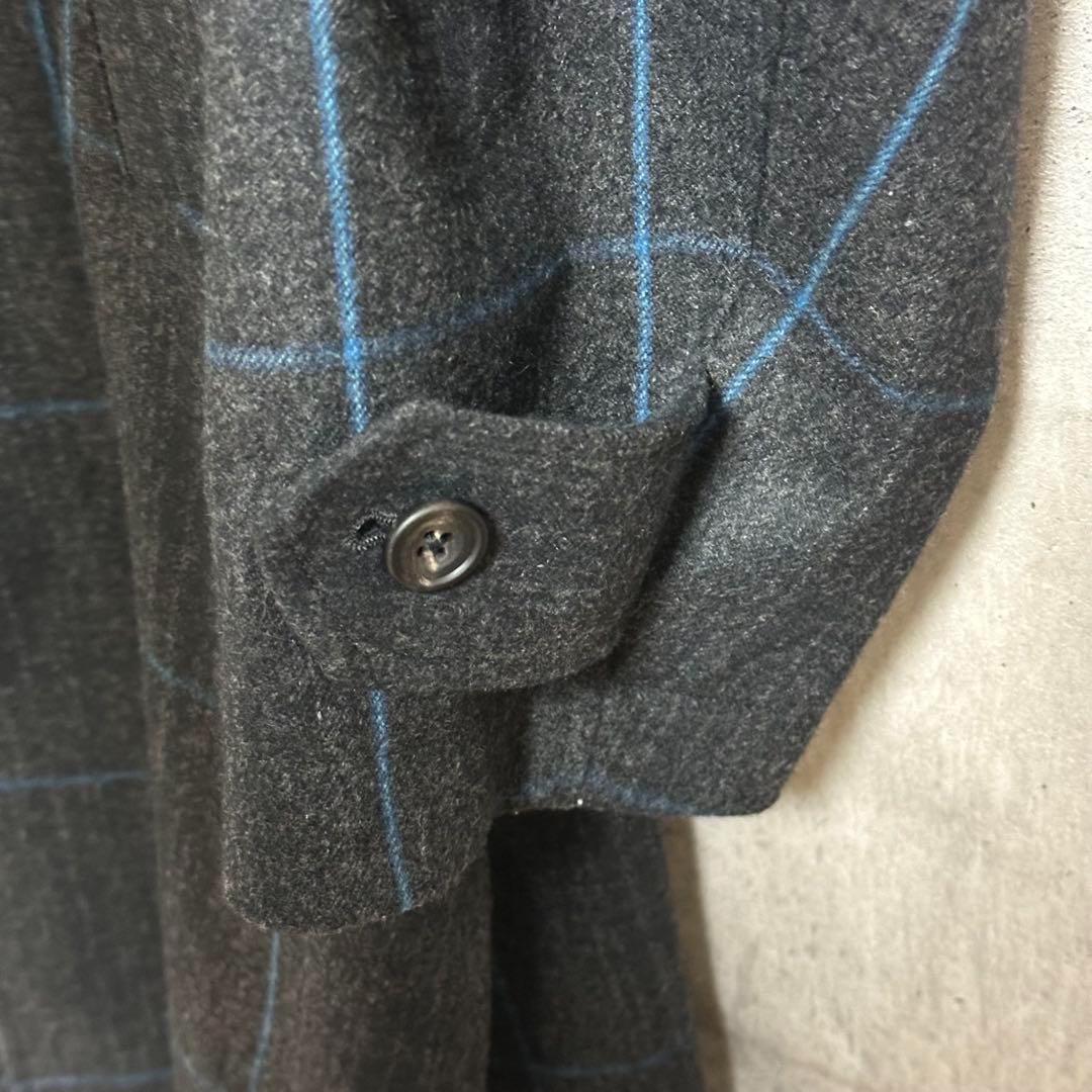 美品 stein 22aw ステンカラーコート ウール チェック柄 ブルー