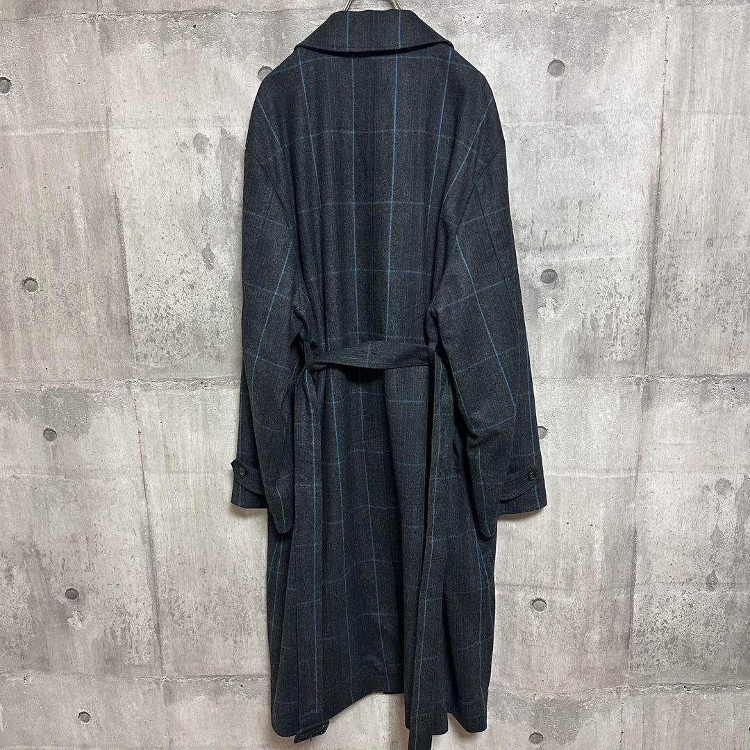 美品 stein 22aw ステンカラーコート ウール チェック柄 ブルー