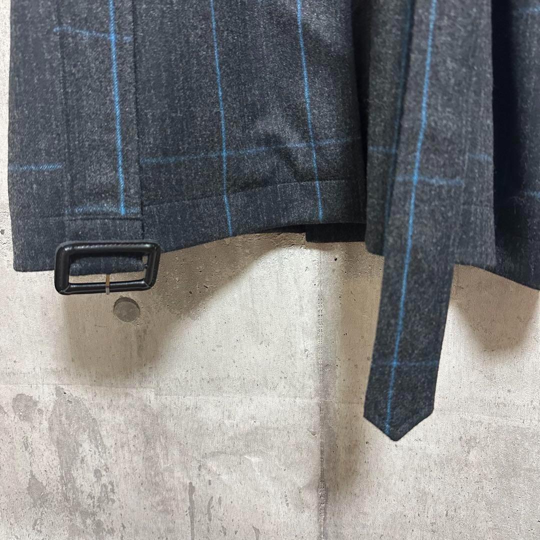 美品 stein 22aw ステンカラーコート ウール チェック柄 ブルー