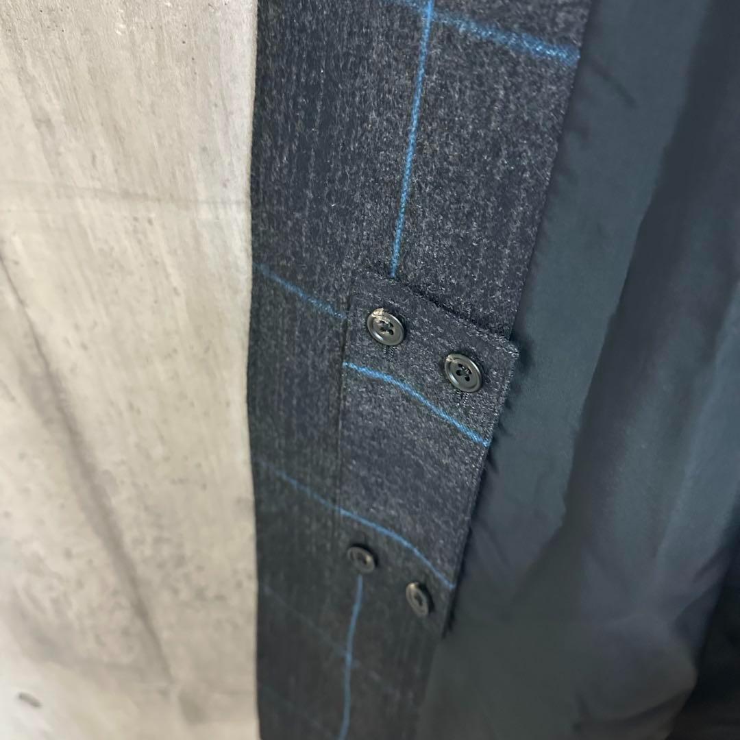 美品 stein 22aw ステンカラーコート ウール チェック柄 ブルー