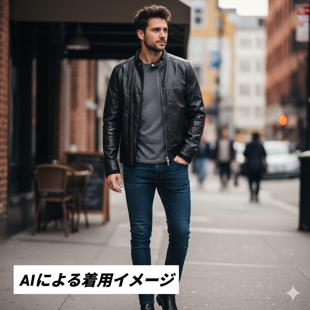 【美品】AKM レザー シングルライダース ジャケット L ブラック 羊皮 羊革