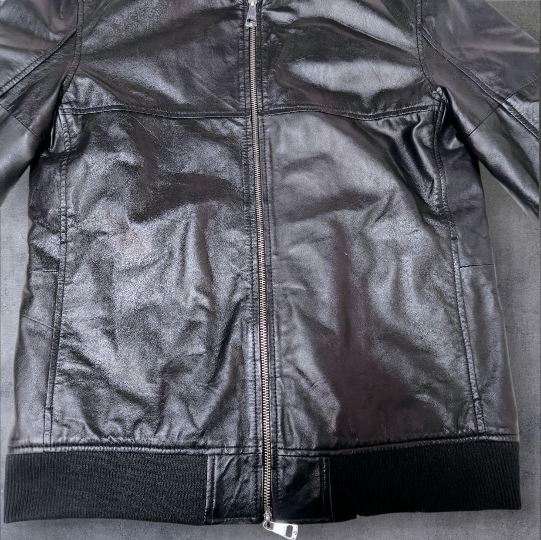 【美品】AKM レザー シングルライダース ジャケット L ブラック 羊皮 羊革